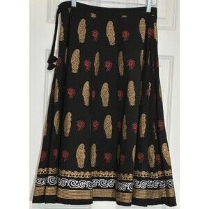 Provogue 100% Cotton Midi Skirt Tie Waist Black Boho Hippie Ethnic Gypsy Indian